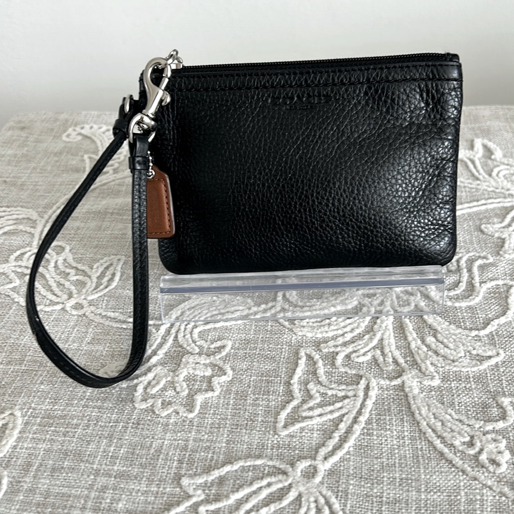Coach Black Pebble Leather Wristlet